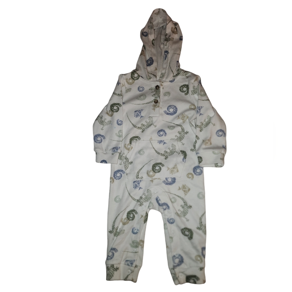 LullabyLand- 6/9M- 1 piece woth kangaroo pocket and hoodie- Fossil- Lizzard